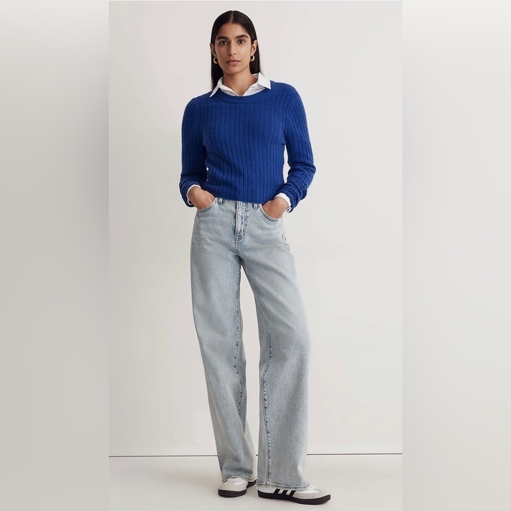 Madewell Readfield Pullover Sweater Wool Blend in Voyage Blue , size L